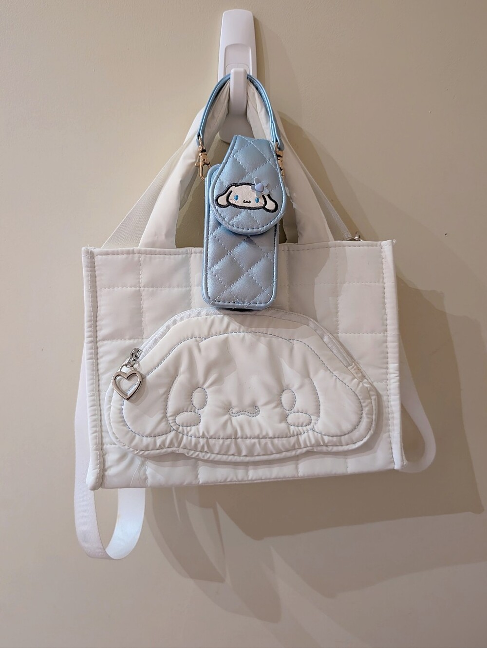 Genuine Sanrio Cinnamoroll Quilted Puffer Mini Tote w/ Hand Sani/Lipgloss Pouch